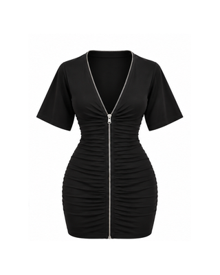After Hours Zip Mini Dress - Black