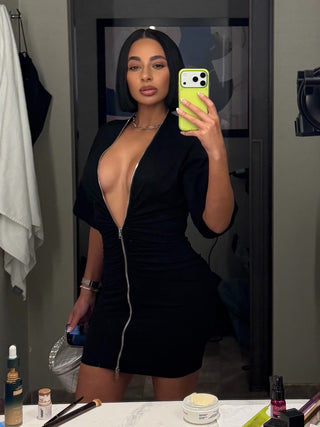 After Hours Zip Mini Dress - Black